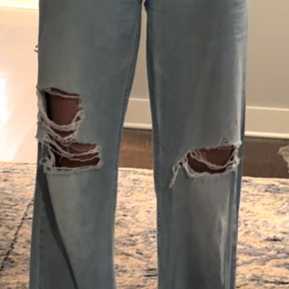 MOTHER High Waisted Spinner Zip Heel Wide Leg Jeans 25, RIPPED OFF - Picture 4 of 5